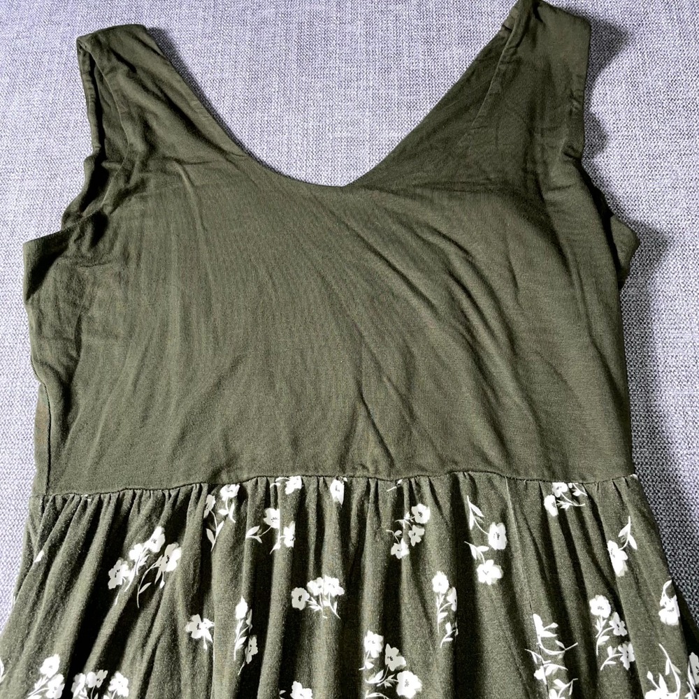 24/7 By Maurices Sheath Dress Women Large Green Floral Sleeveless Low Thigh Slit - Picture 4 of 11